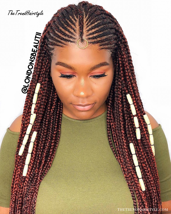 Reddish Fulani Braids with Bead Accents