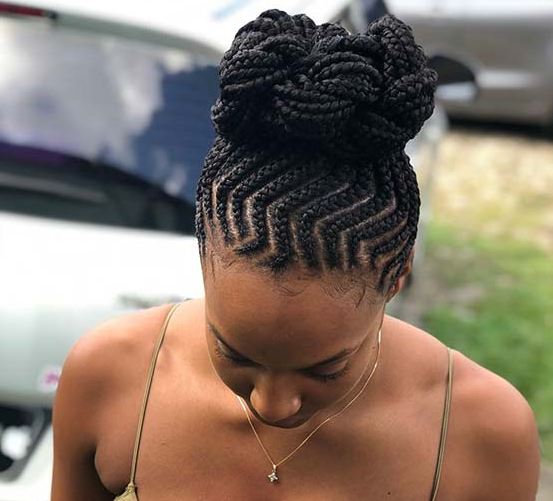 BUN WITH STYLISH BRAID PATTERN