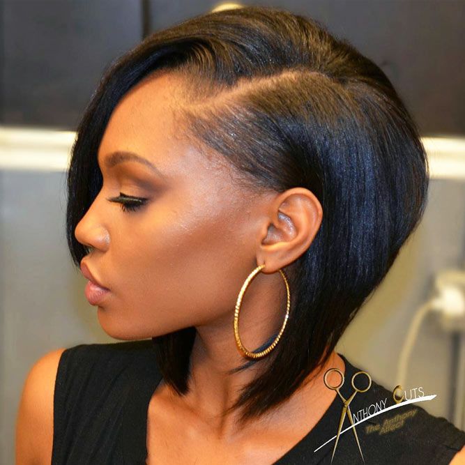 bob hairstyles for black women angled straight