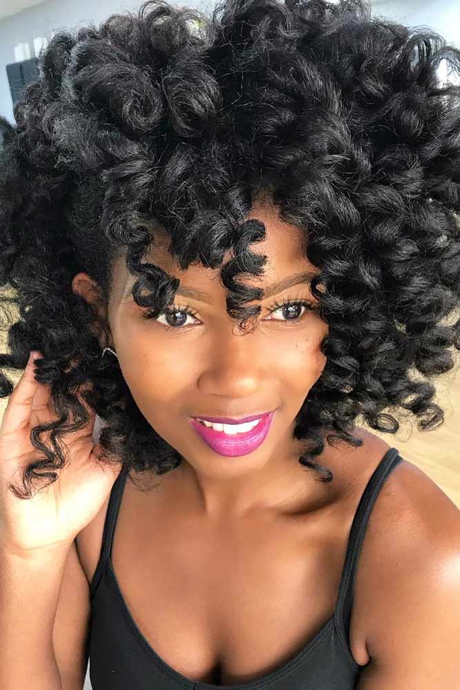 bob hairstyles for black women curly medium bangs