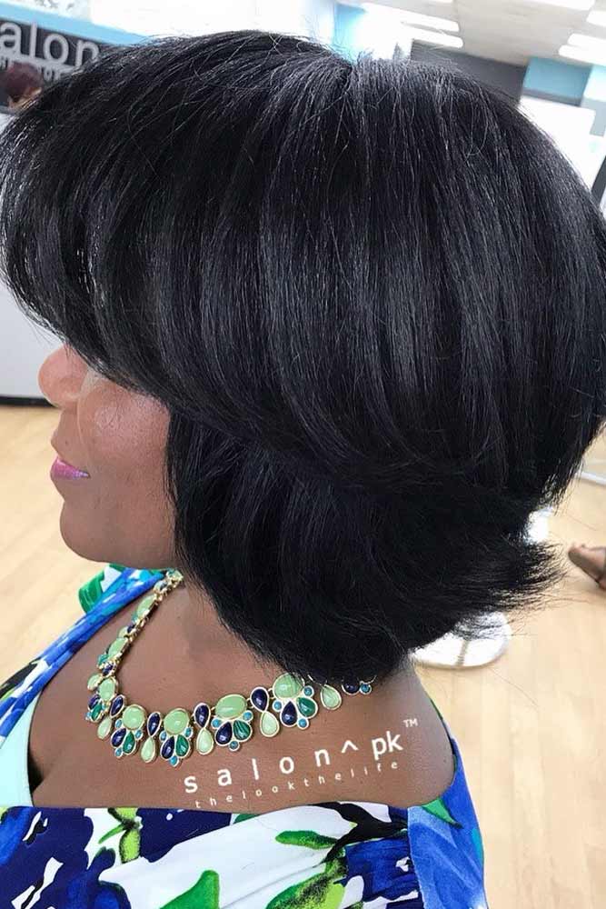 bob hairstyles for black women layered medium straight bangs