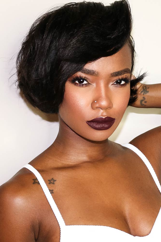 bob hairstyles for black women side parted bangs