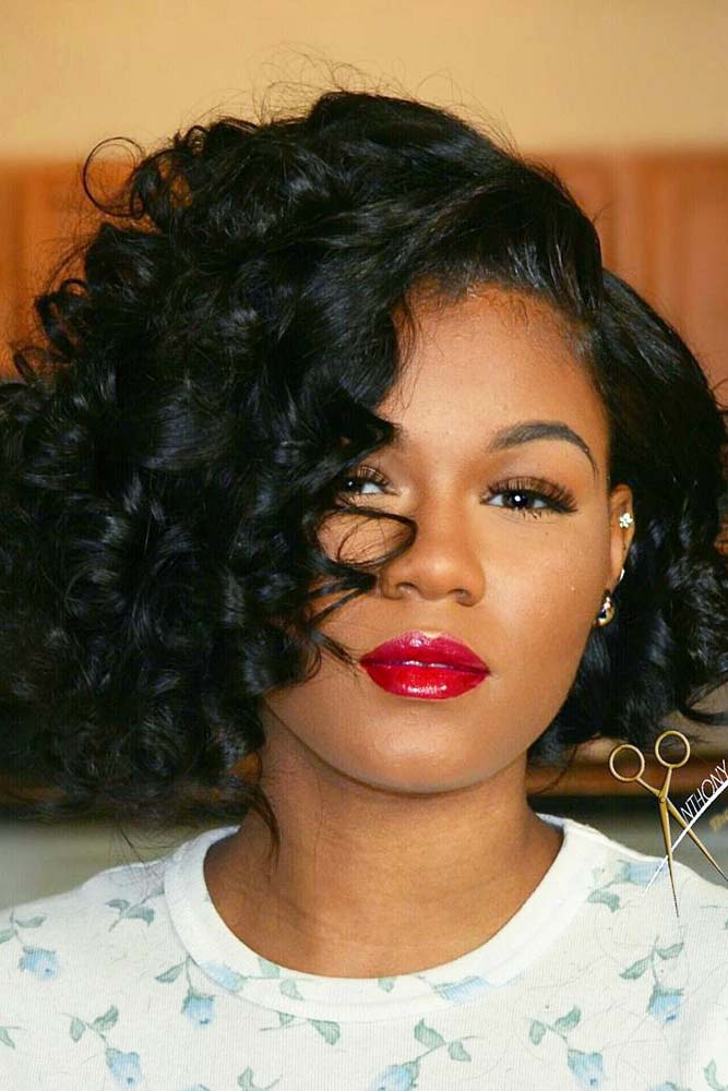 bob hairstyles for black women side parted curly