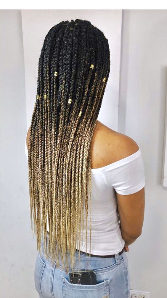 box braids thin long blonde ombre