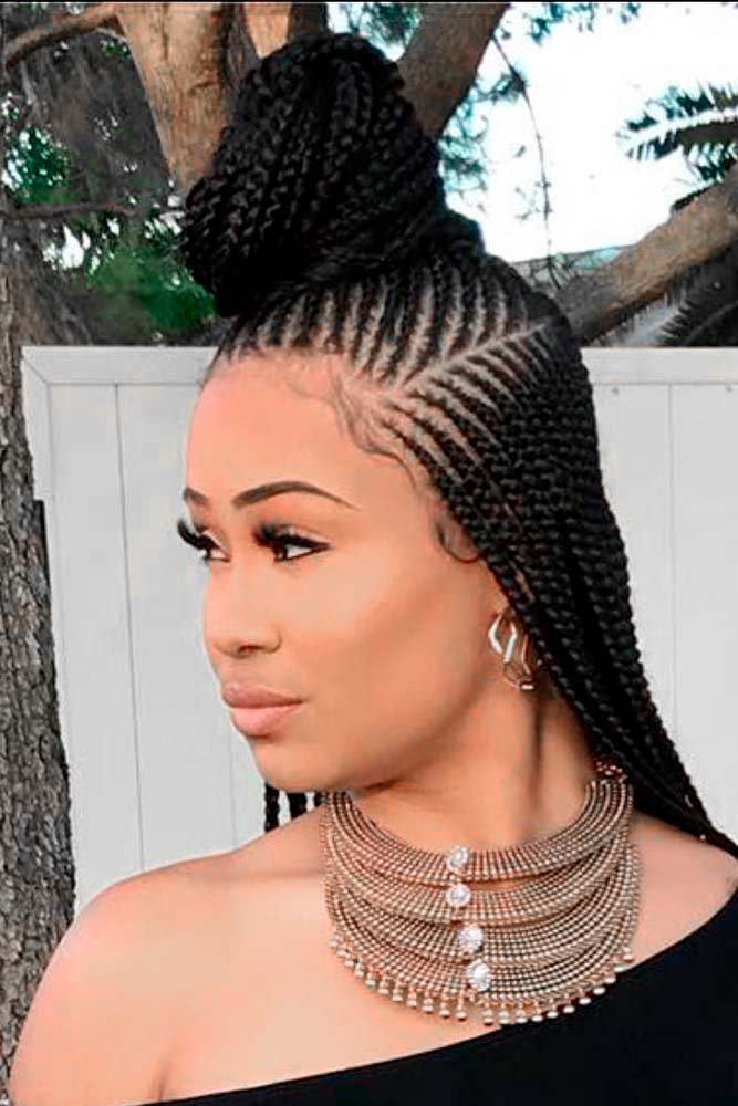 cornrows hairstyles top knot