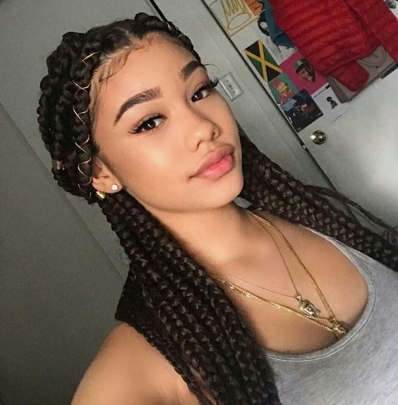 pretty box braids half up