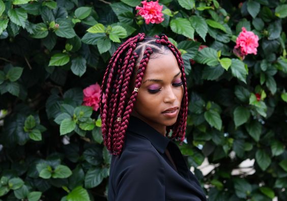 triangle red box braids lob