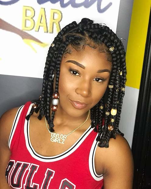 Box Braids with Chunky Beads