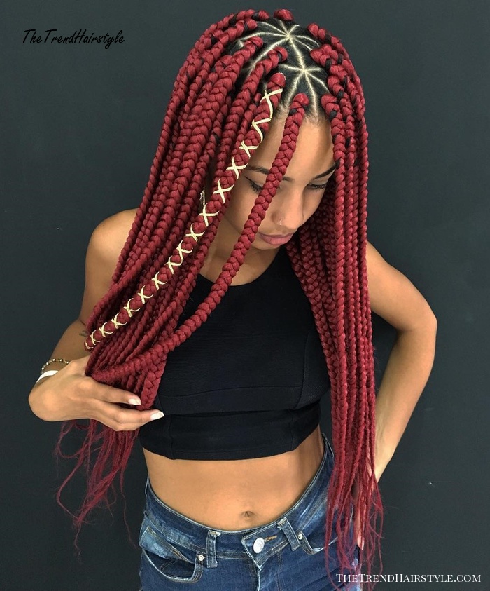 Centre Parted Red Triangle Box Braids