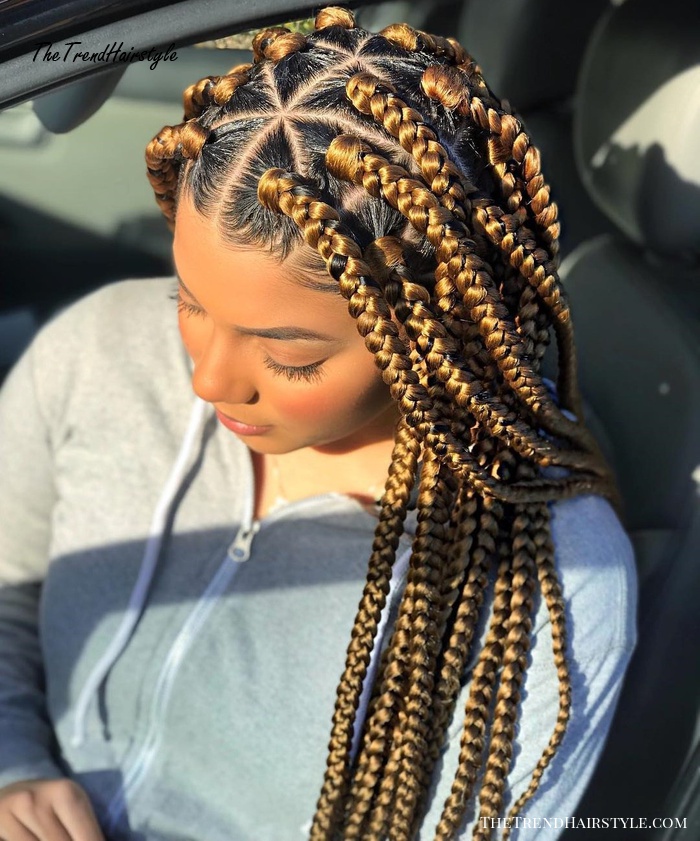 Golden Blonde Box Braids With Rubber Bands