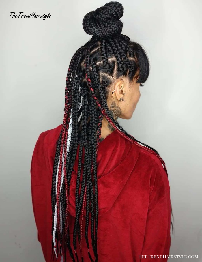 Half Up Top Knot With Bangs For Box Braids