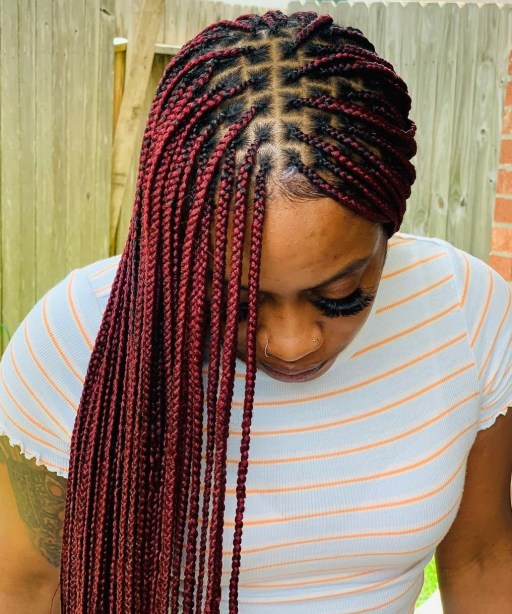 31 burgundy thin knotless braids CTcdHuJHS64