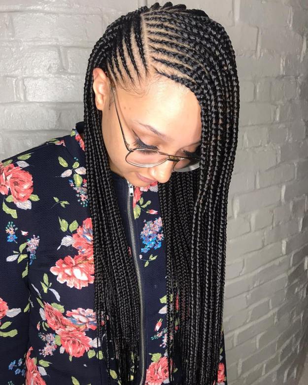 17 side parted loose cornrows