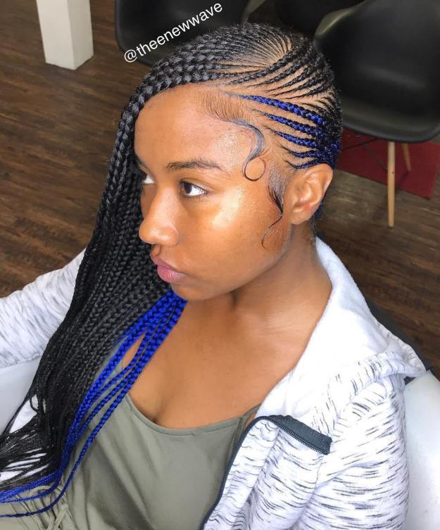 6 blue sunset skinny braids