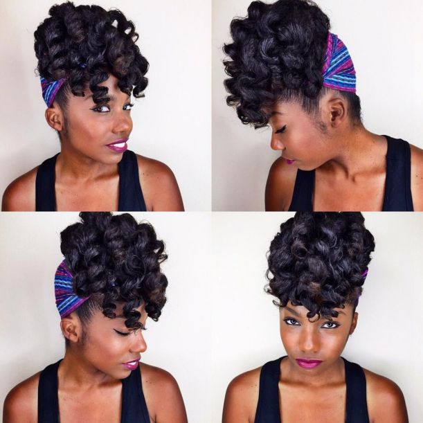 1 curly black updo with head scarf