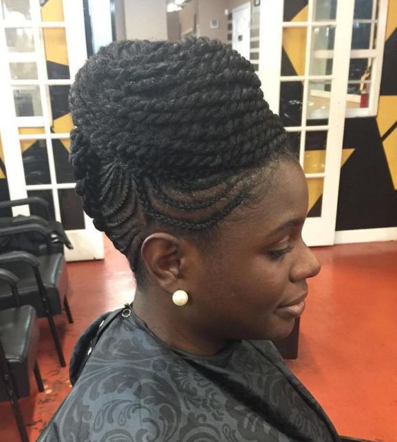 10 black updo with cornrows and twists
