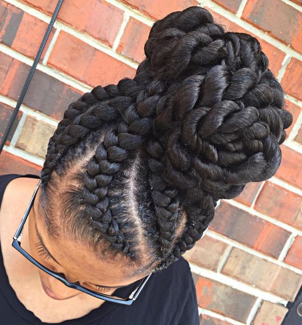 10 high chunky bun with goddess braids