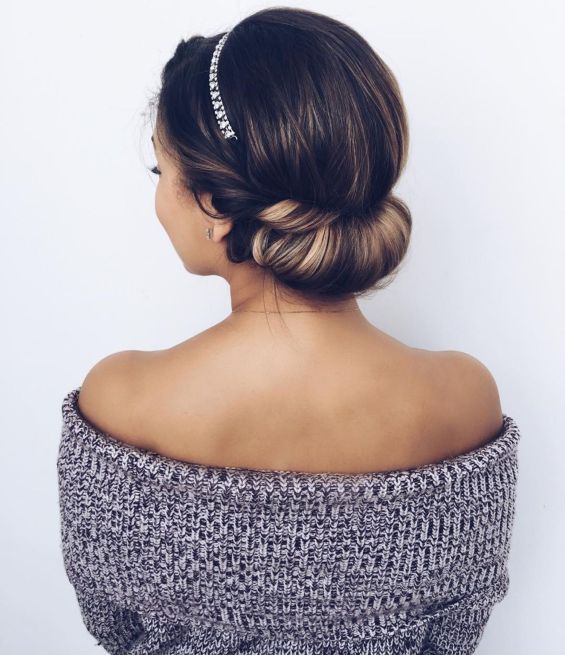 15 low roll updo with a headband