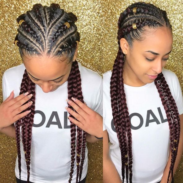 17 burgundy tinted goddess braids