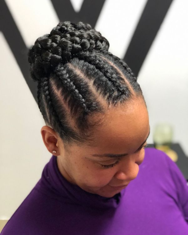 19 cornrows with braided bun updo