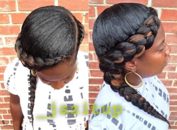 2 side braid hairstyle for African American women