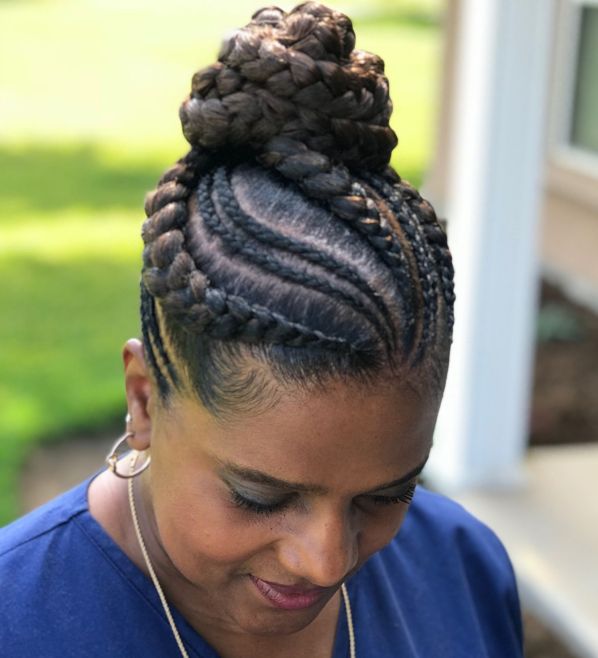 20 braided bun with curvy goddess braids