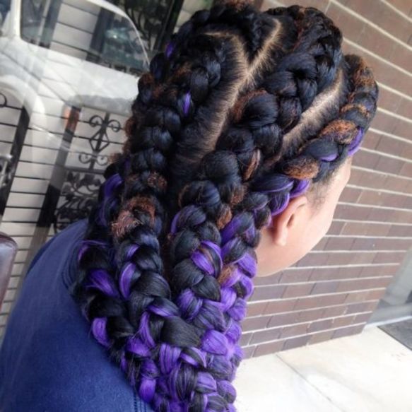 22 goddess braids with purple highlights