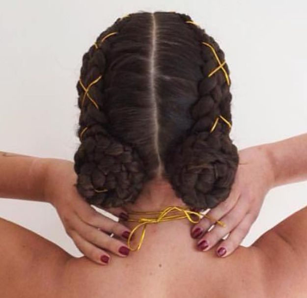 30 black braided side buns updo