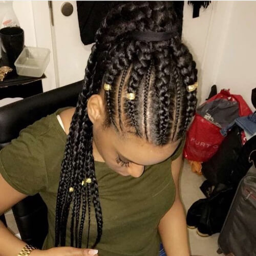 Gold Beads and Braided Ponytail