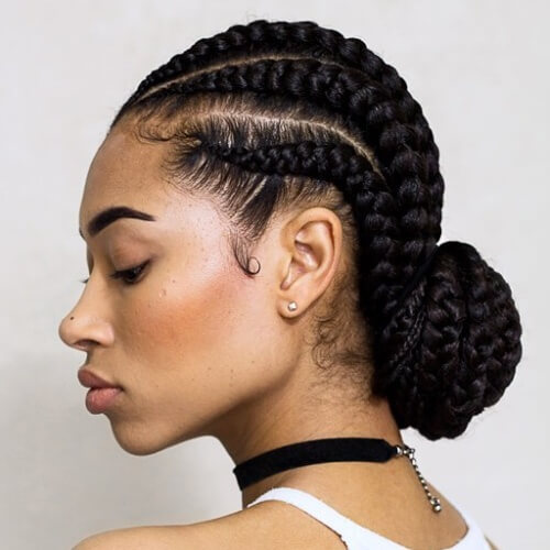 Low Bun Ghana Braids Styles