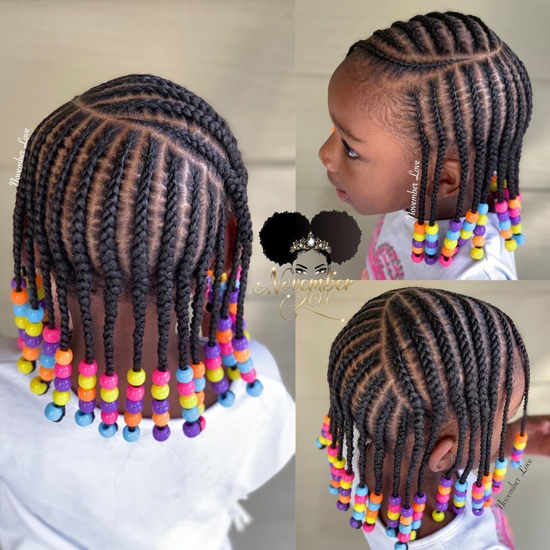 Kids Knotless Box Braids With Beads