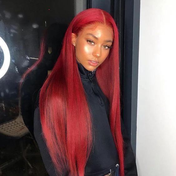 Red Sexy Straight Human Virgin Hair 13x6 Deep Parting Wig