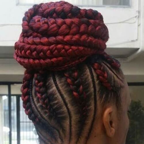 Red and Black Ghana Braid Updo