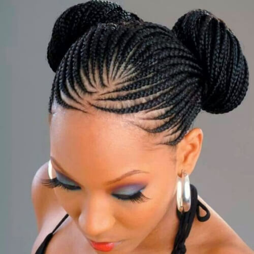 Thin Ghana Braid Double Buns