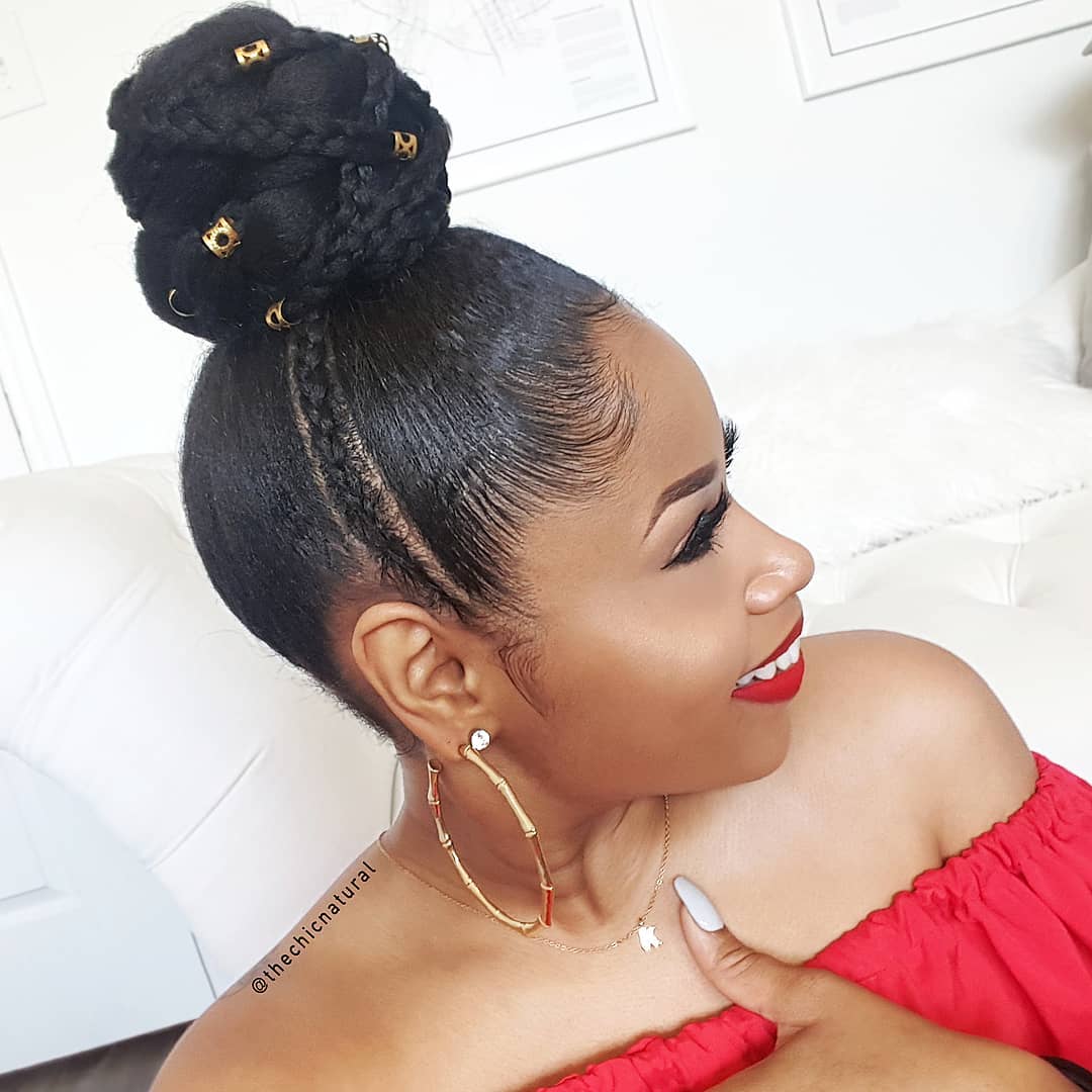 black braided hairstyles braided topknot thechicnatural