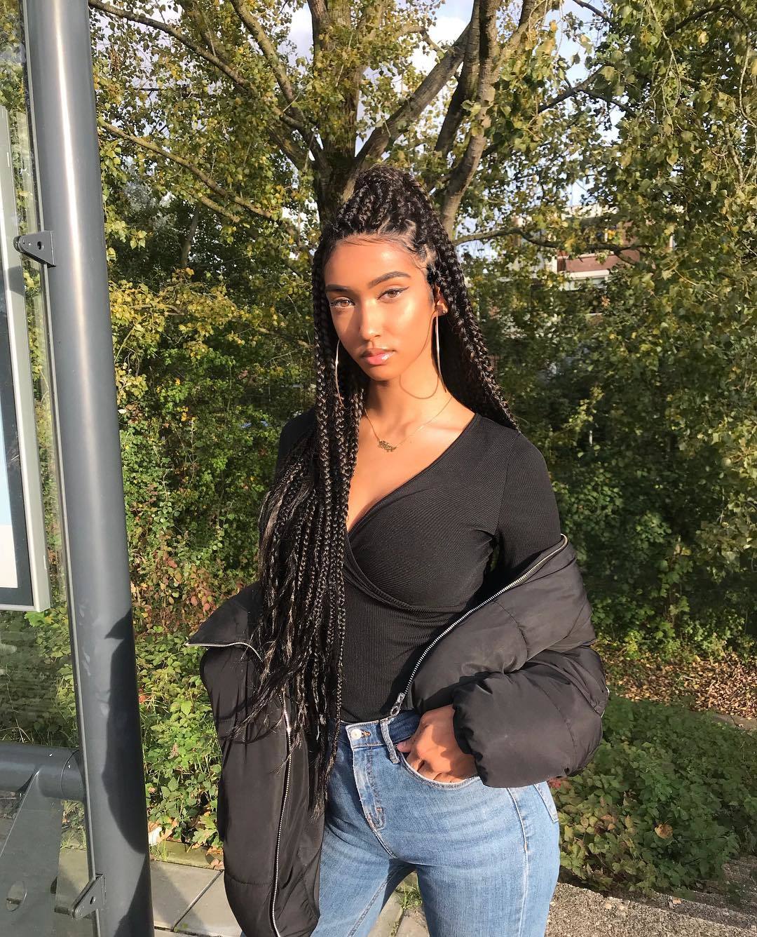 black braided hairstyles long braids chanairaskye