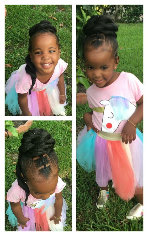 Natural Hairstyles For Little Girls Using Jumbo Hair And Braids.