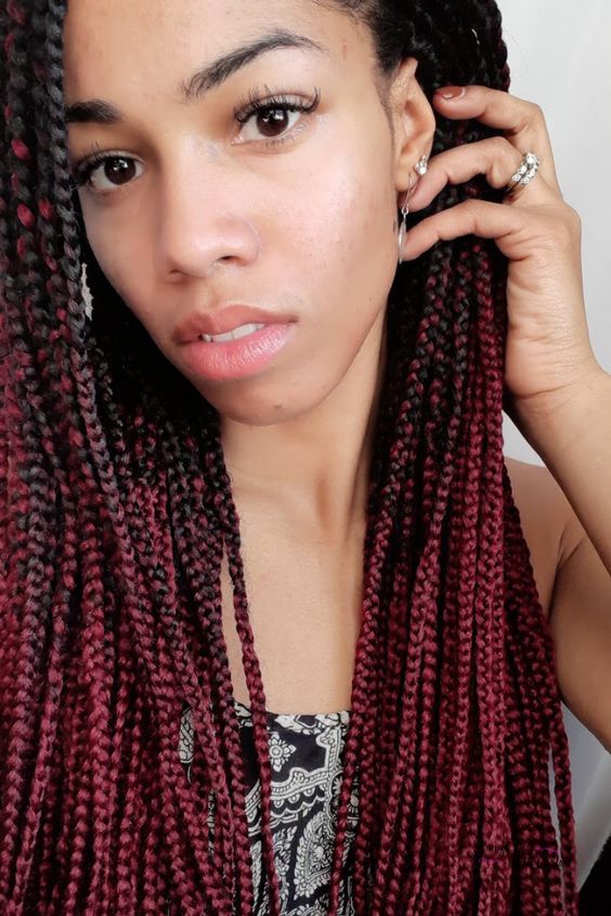 Red Ombre Box Braids Protective Style for Natural Hair