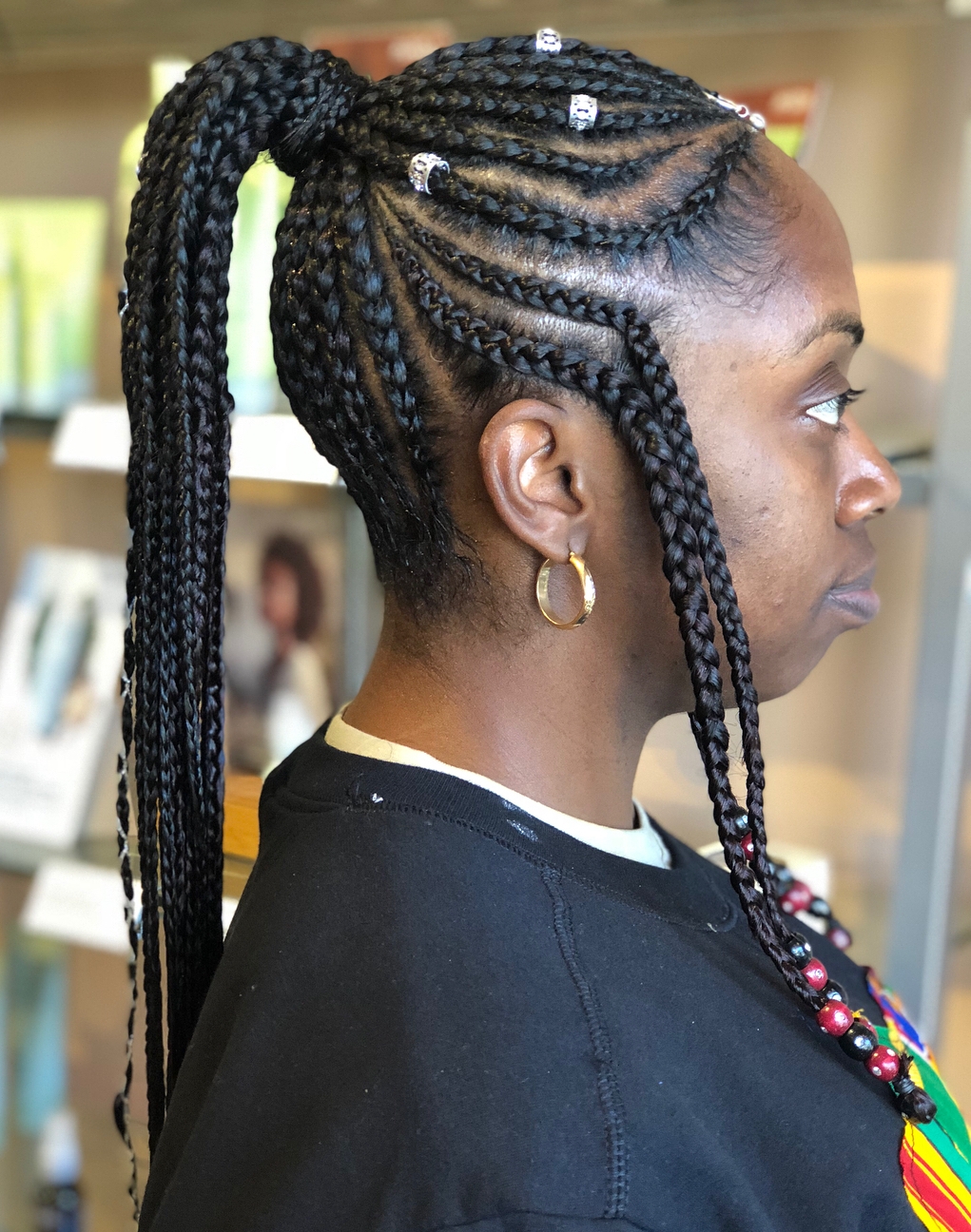 18 fulani braids with crown ponytail