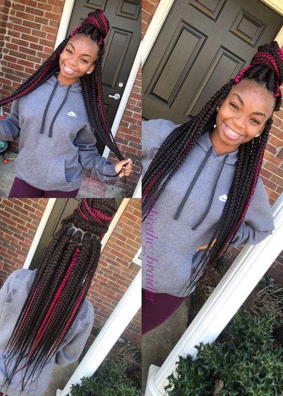 Jumbo poetic justice braids jumbo plaits box braids burgundy braids Butt length booty braids waist length braids dope braids