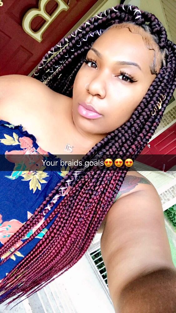 Ombre box braids Burgundy box braids Large braids Triangle braids Protective styles CrochetBraids