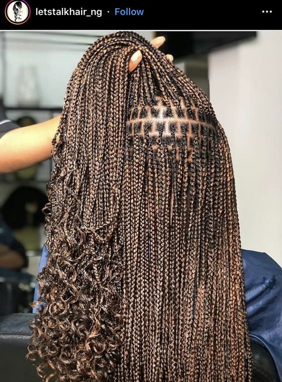 Small knotless braids with curly ends