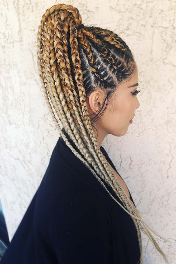 cornrow braids ideas brunette blonde long ponytail