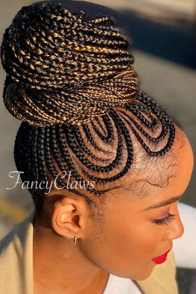 cornrow braids ideas double design bun ombre 683x1024 1