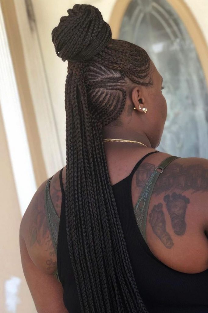 cornrow braids ideas half up twisted bun 683x1024 1