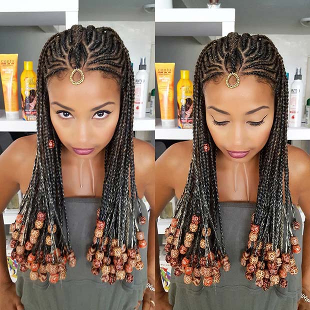 Patterned Braids with Beads and Gold Accessory