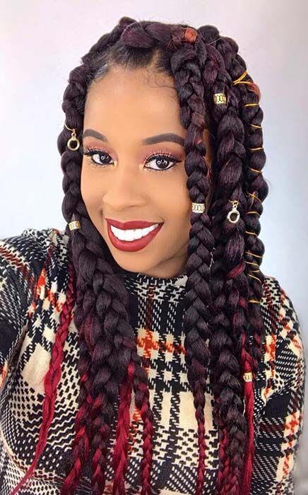 Burgundy Box Braids 25