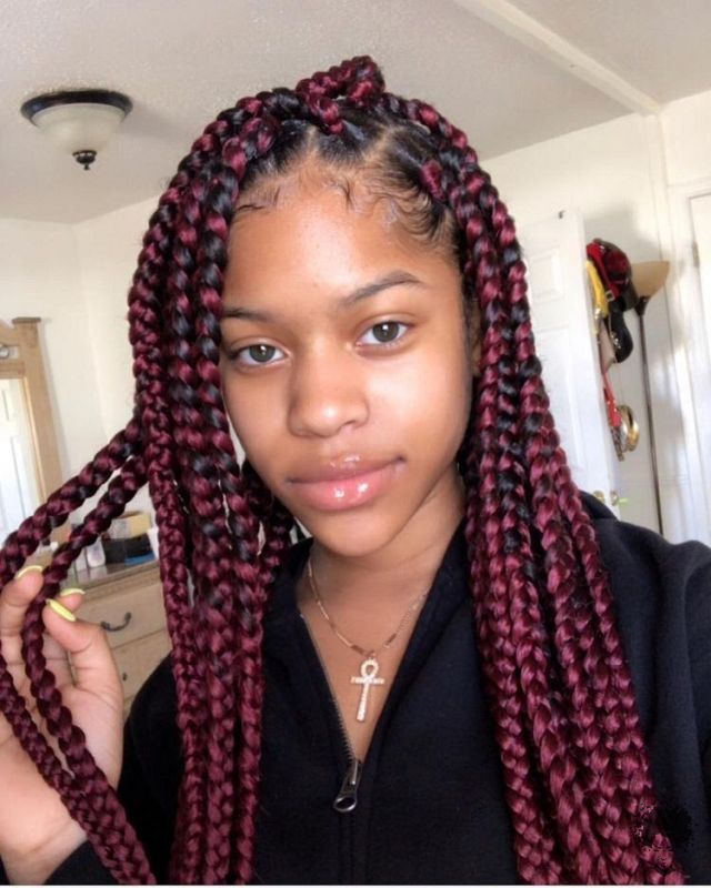 Burgundy box braids011