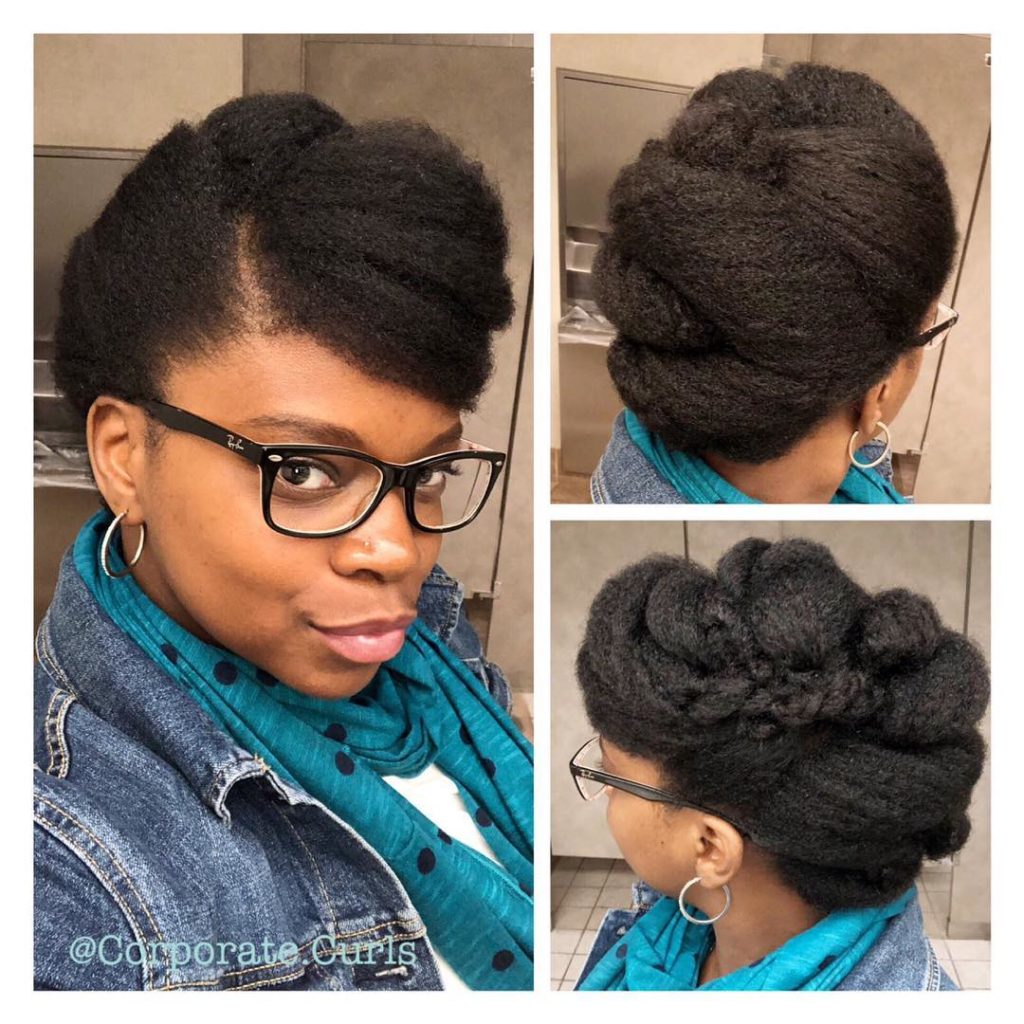 natural hairstyle for work roll and tuck with bangs 1024x1024 1
