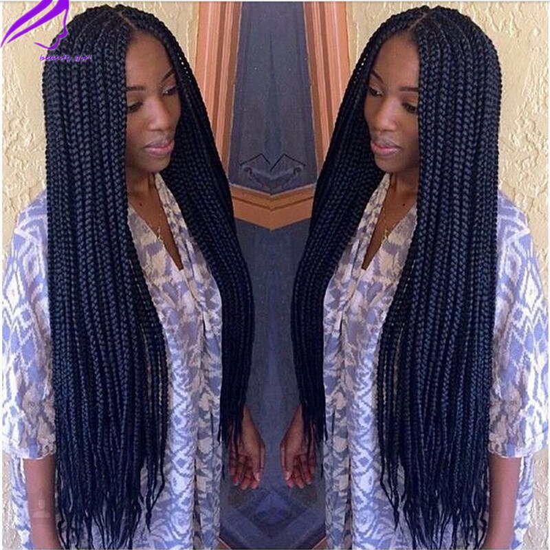 Fashion long Synthetic box Braided Lace Front wig full density Braiding Lace Wig jumbo braids for